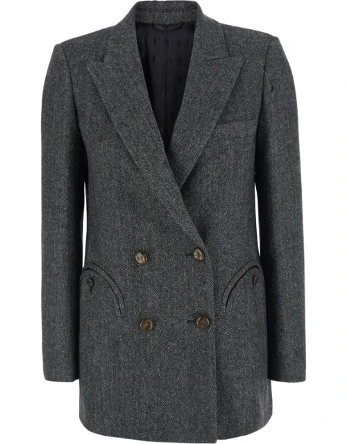 Herringbone-pattern Double-breasted Blazer