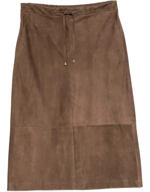 Drawstring-waist Suede Skirt