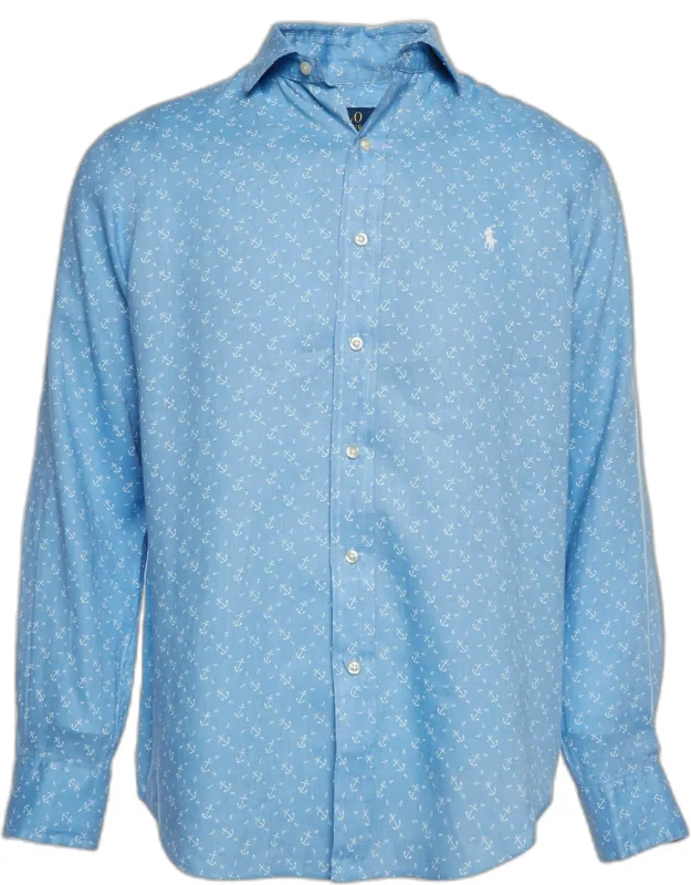 Anchor Print Linen Sport Shirt