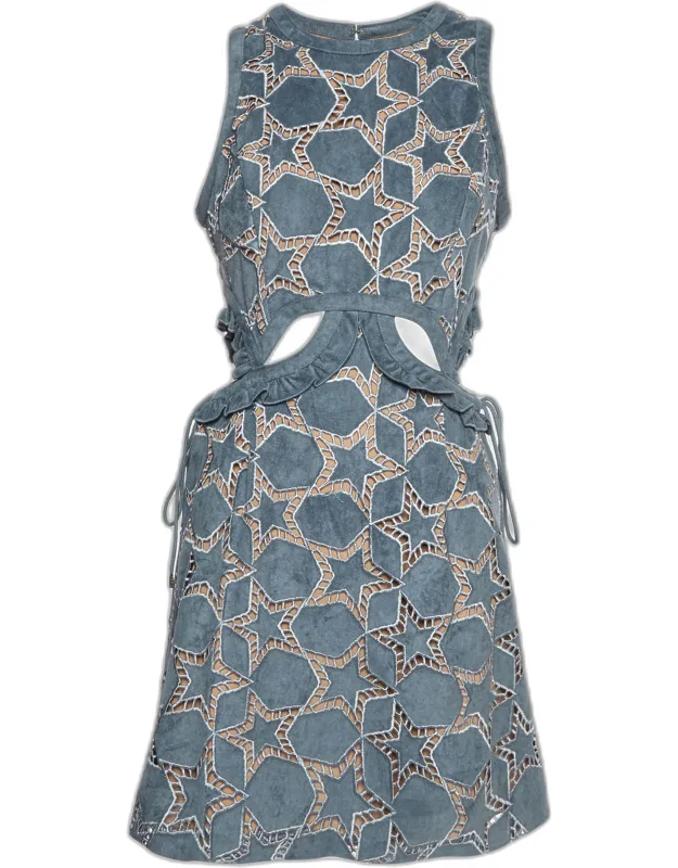 Embroidered Suede Cutout Mini Dress