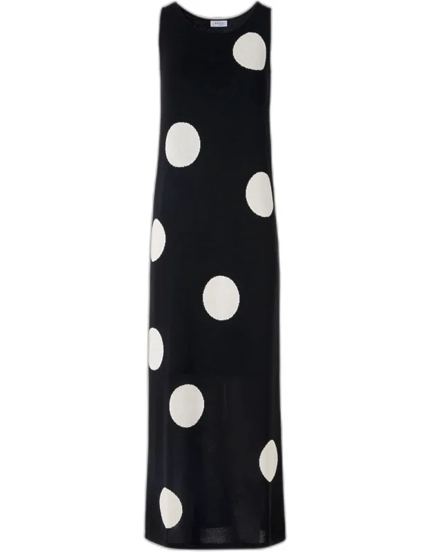 Polka Dot Knit Sleeveless Midi Dress