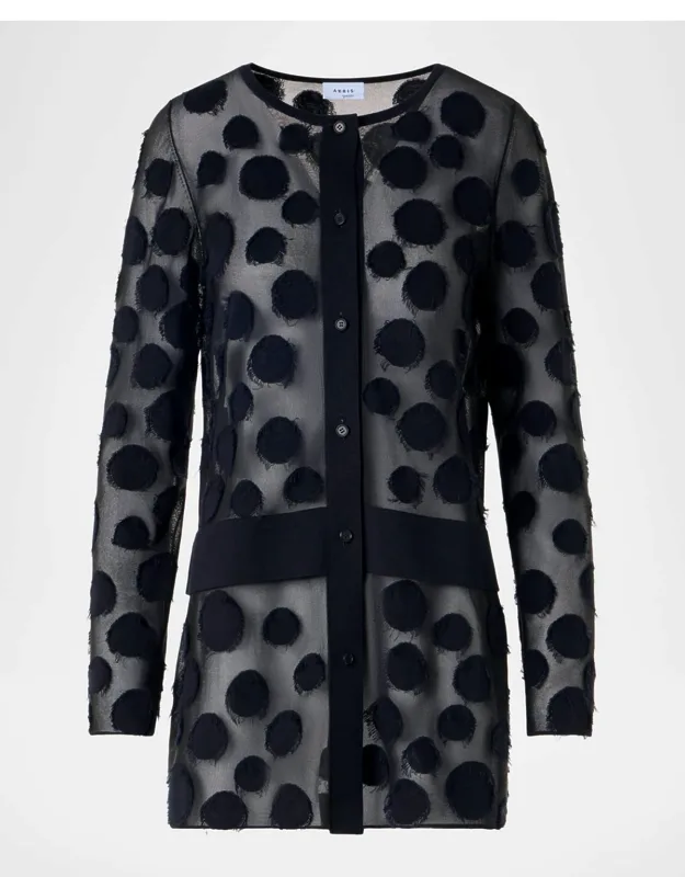Polka-dot Tulle Knit Crewneck Cardigan