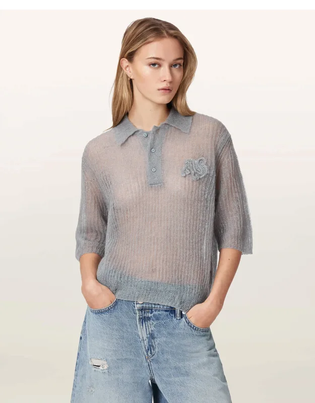 Anabel Pointelle Embroidered Polo T-shirt