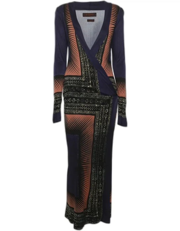 Multicolor Abstract Art Deco Printed Jersey Slim Fit V Neck Dress