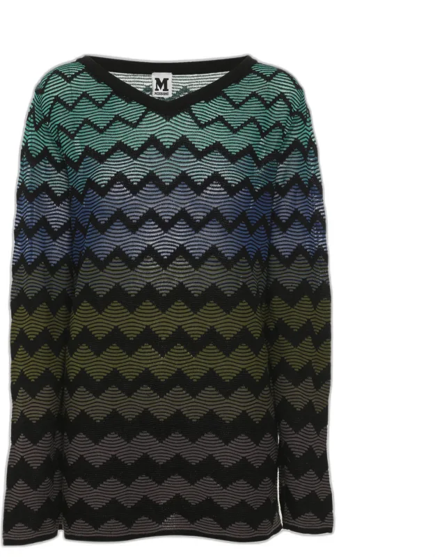 Multicolor Chevron Patterned Knit Long Sleeve Sweater