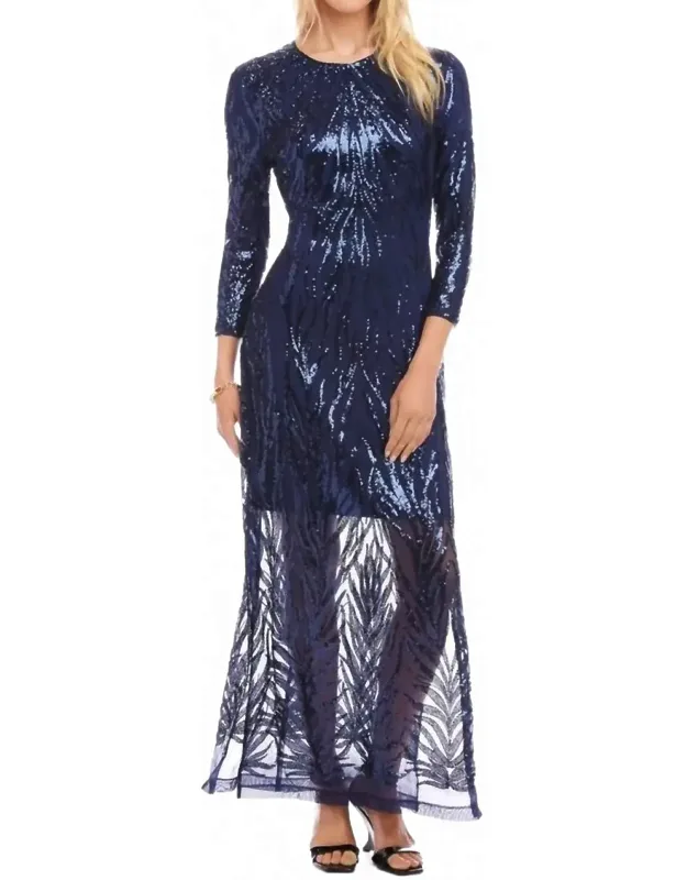 3/4 Sleeve Sequin Side Slit Dress