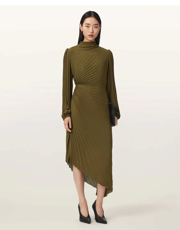 Asymmetric Pleated Midi Dress
