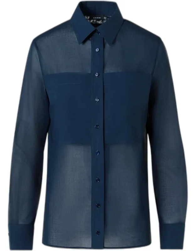 Cotton Voile Button-down Tunic Blouse