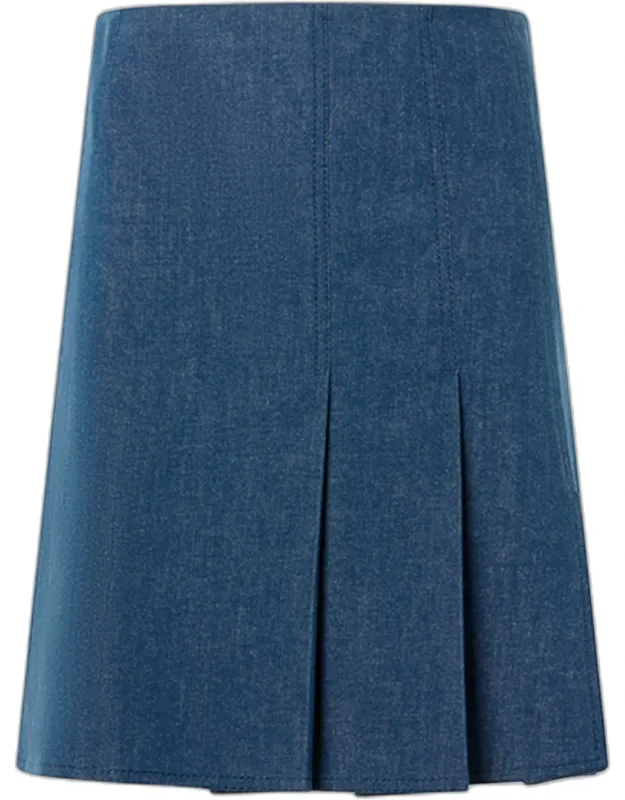 Pleated Stretch Denim Skirt