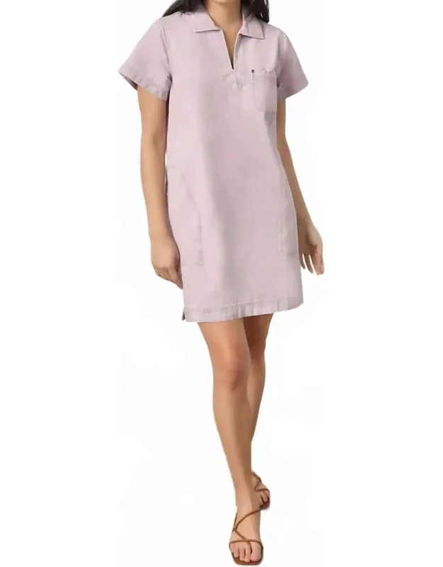 Twill Split Neck Collared Dress