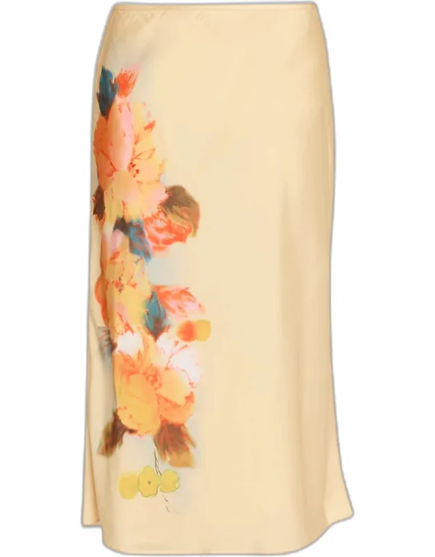 Watercolor Floral Midi Skirt