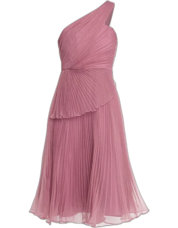 Pleated One-shoulder Organza Midi Dress