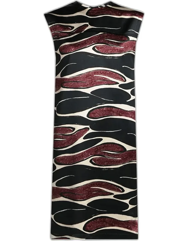 Abstract Wave Sleeveless Midi Dress