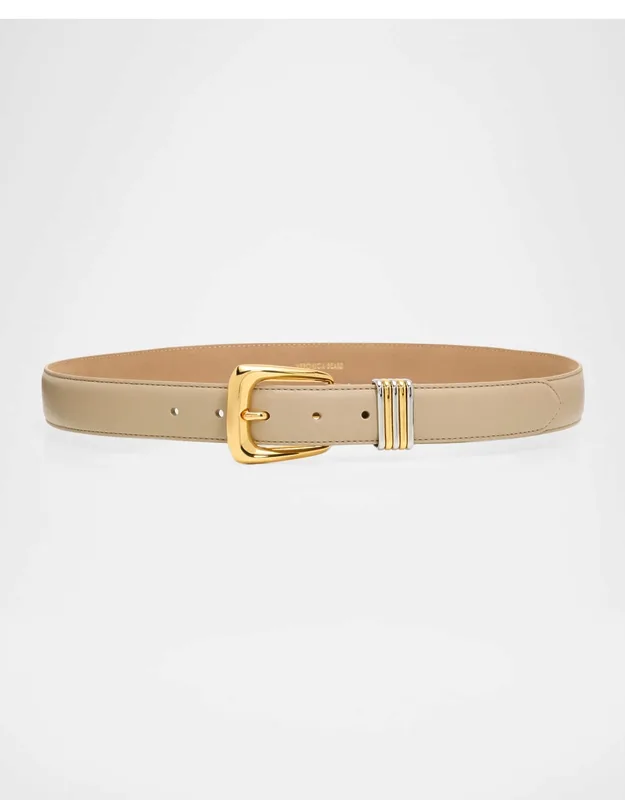 _arch Leather Belt With Gold-tone Prong Buckle And Ridged Keeper Loop_