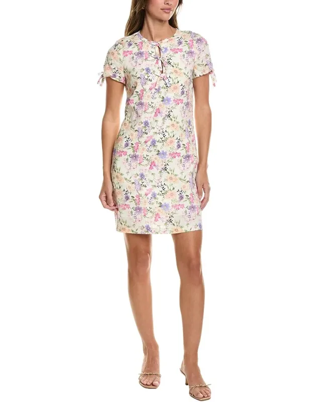 Bow Detail Keyhole Linen-blend Mini Dress