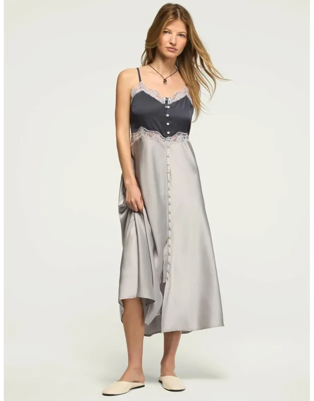 Button Front Lace Slip Dress