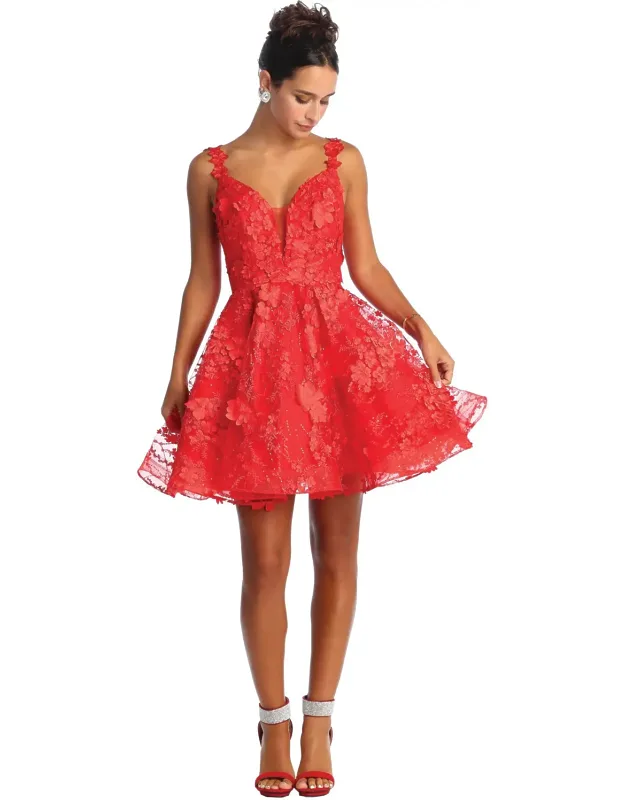 Floral Embroidery A-line Homecoming Dress