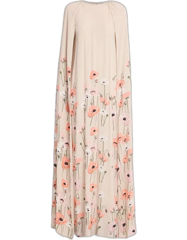 Minnie Embellished Maxi Cape Dress