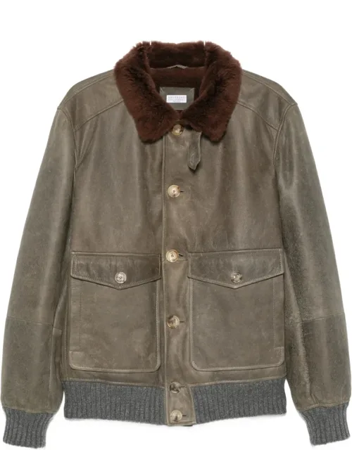 Shearling-trim Button-up Jacket