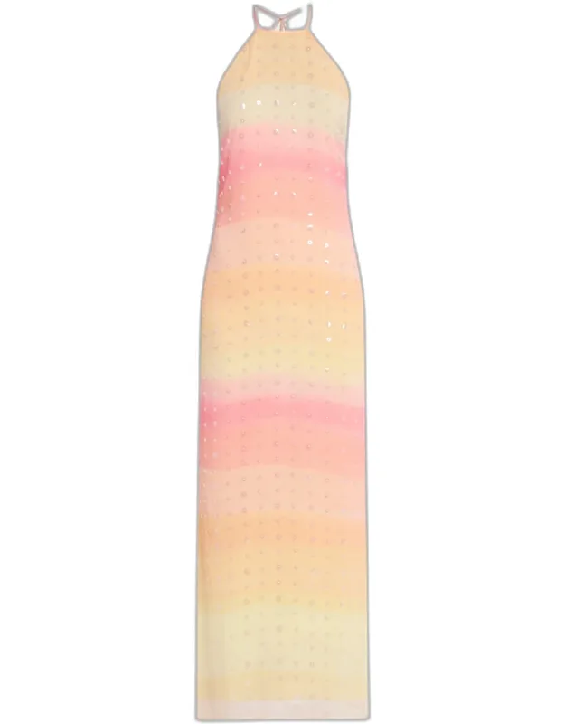 Embellished Stripe Maxi Halter Dress