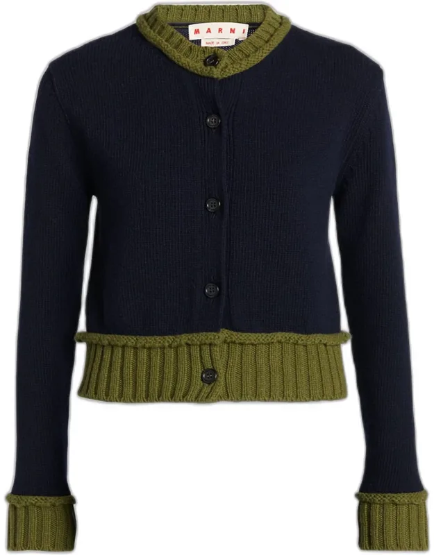 Wool-blend Contrast-trim Cardigan