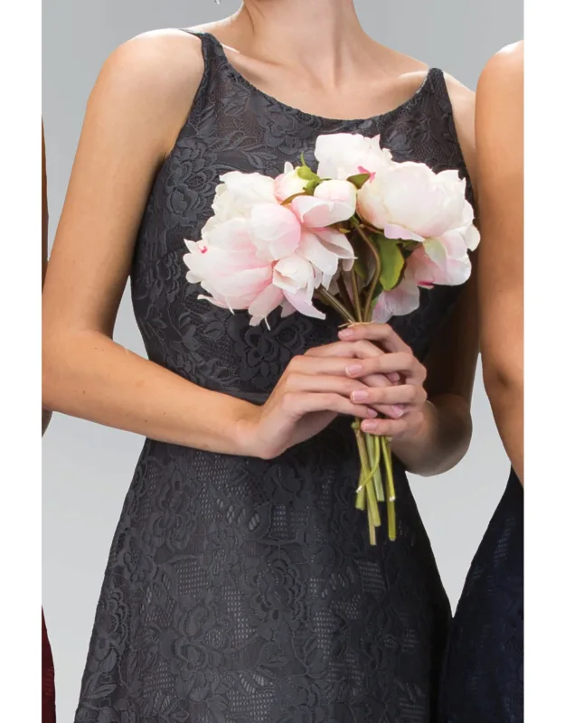 Round Neck Long Lace Open Back Dress