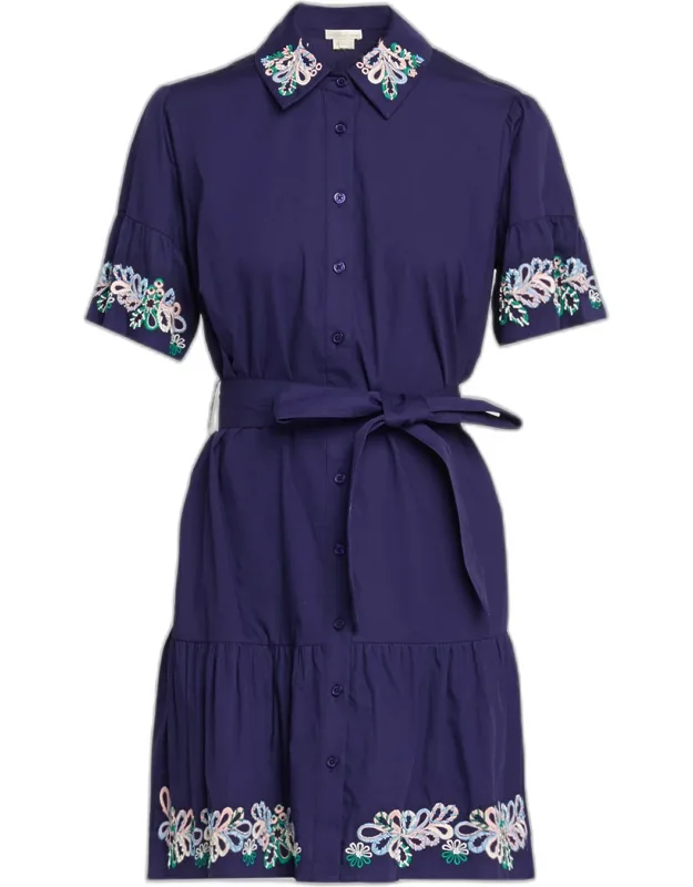 Embroidered Flounce Cotton Mini Dress