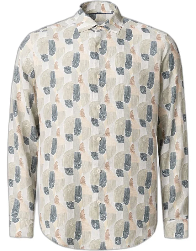 Linen Abstract-print Button-down Shirt