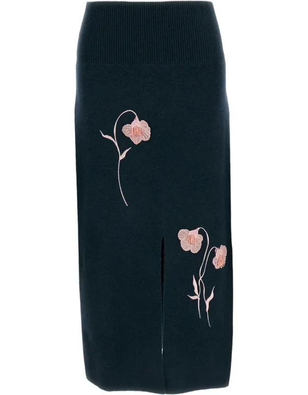 Embroidered Wool Pencil Skirt