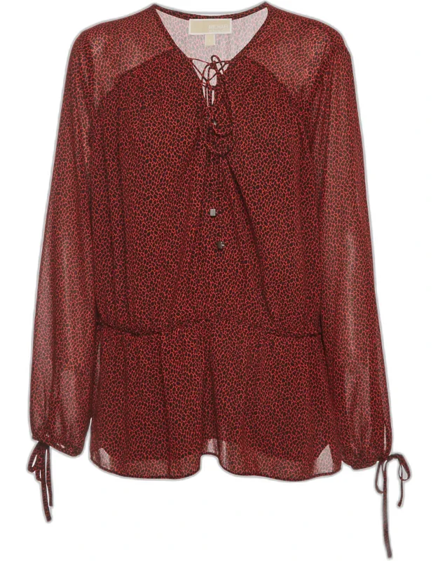 Printed Crepe Long Sleeve Peplum Top