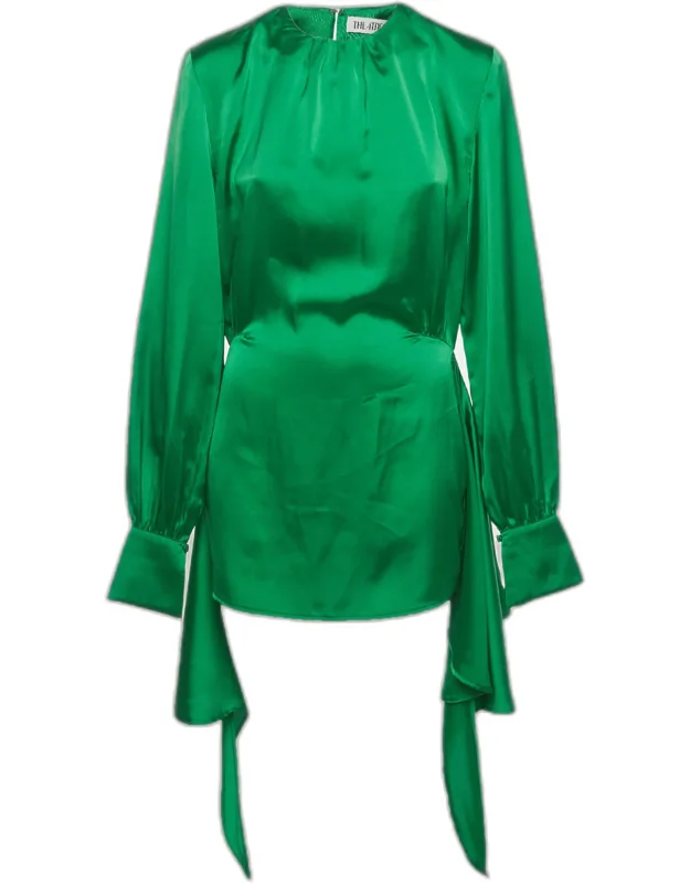 Satin Tie Long Sleeve Mini Dress