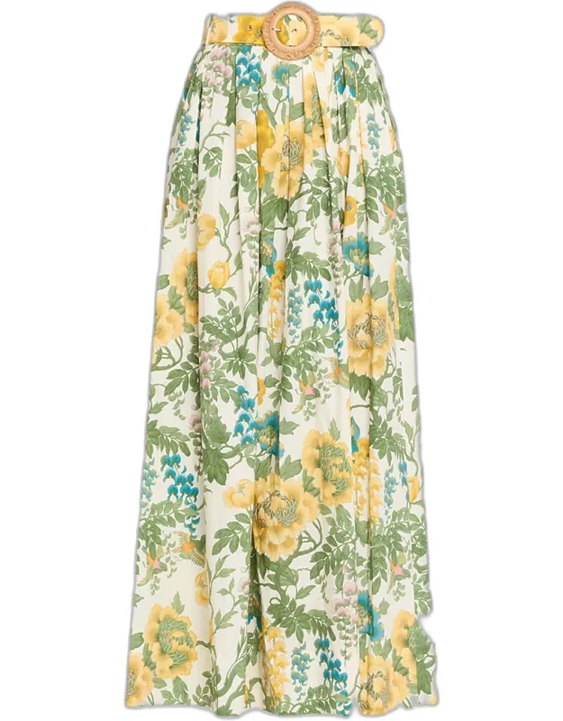 Floral Belted Maxi Skirt