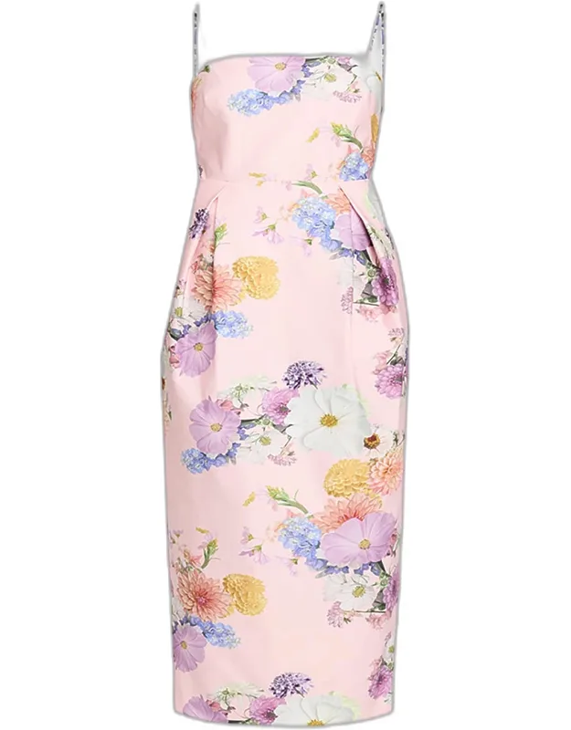 Pleated Floral-print Midi Dress