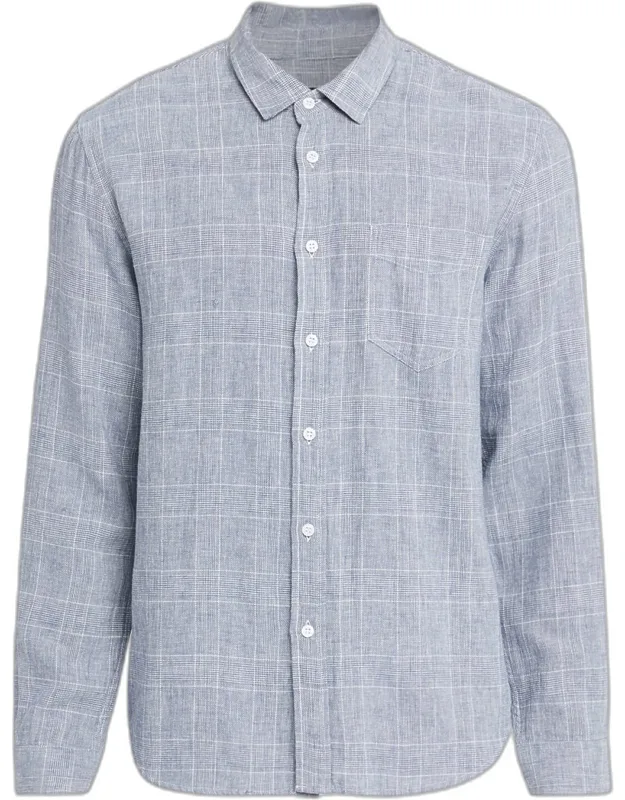Linen And Cotton Windowpane Plaid Button-down Shirt