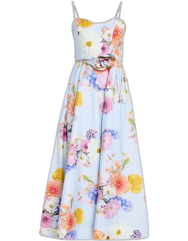 Floral-print Sweetheart Midi Dress