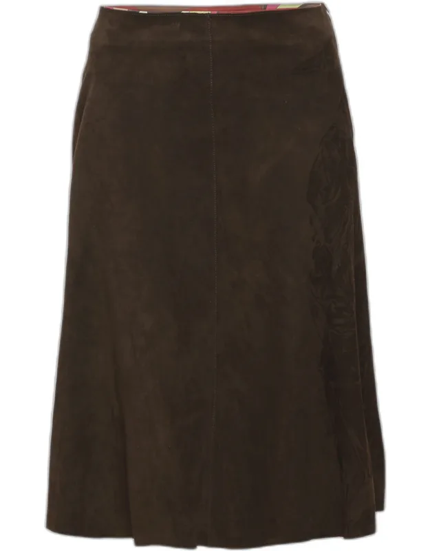 Printed Suede Knee Length Skirt