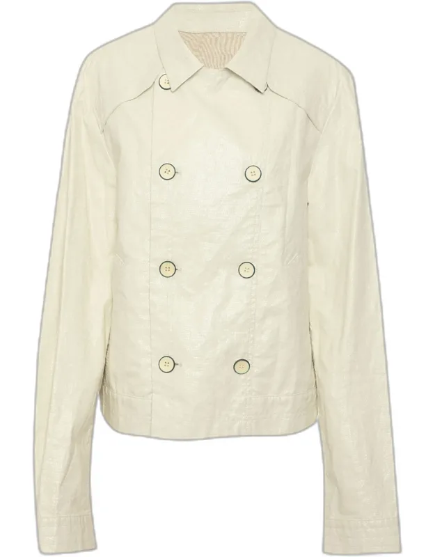 Coated Linen Blend Double Breasted Blazer