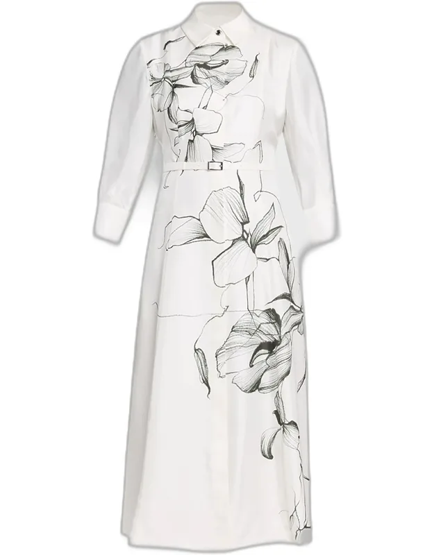 Floral Silk Belted Midi Shirtdress