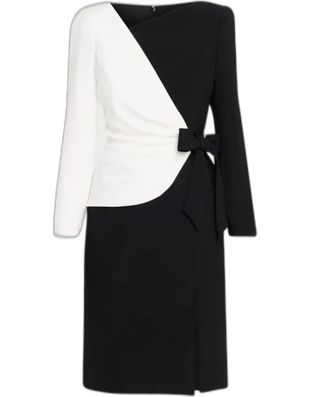 Two-tone Crepe Sheath Dress