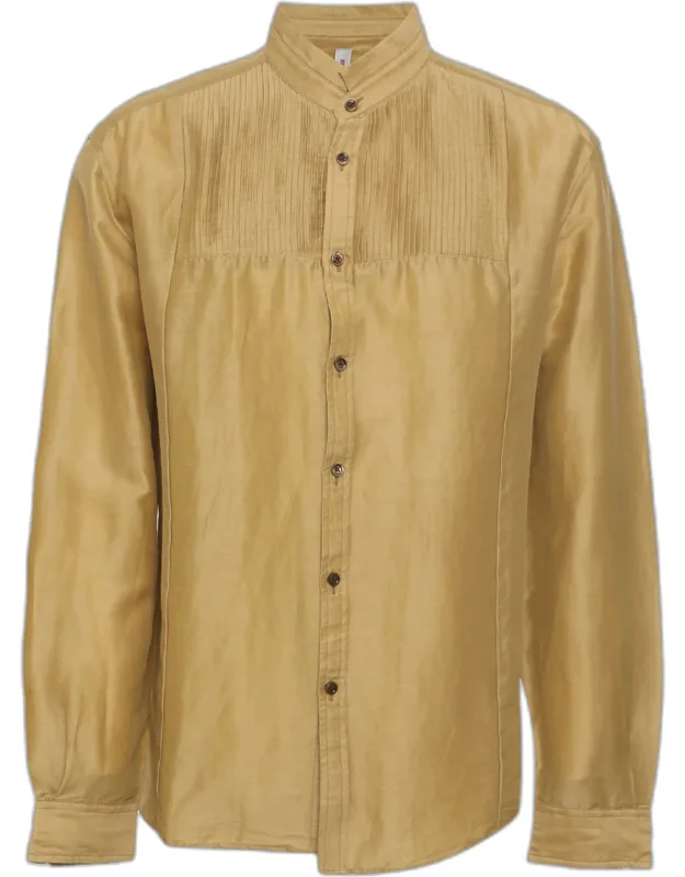 Linen Blend Pleated Long Sleeve Shirt