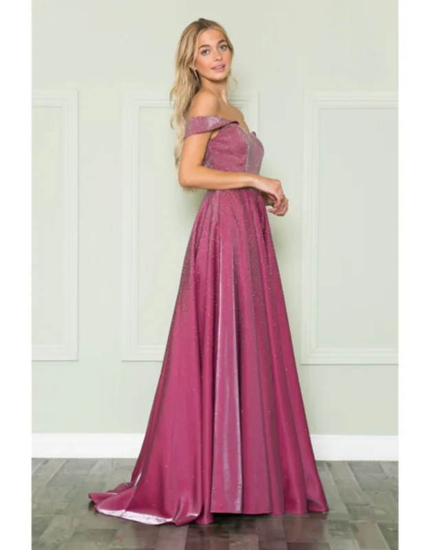 Off Shoulder A-line Prom Dress With Pockets