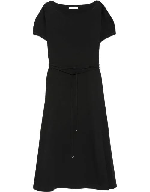 Belted Boat-neck Midi Dress