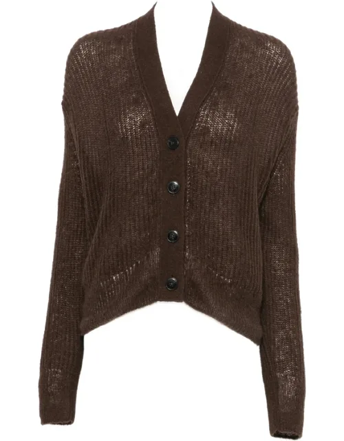 Ribbed-knit V-neck Cardigan