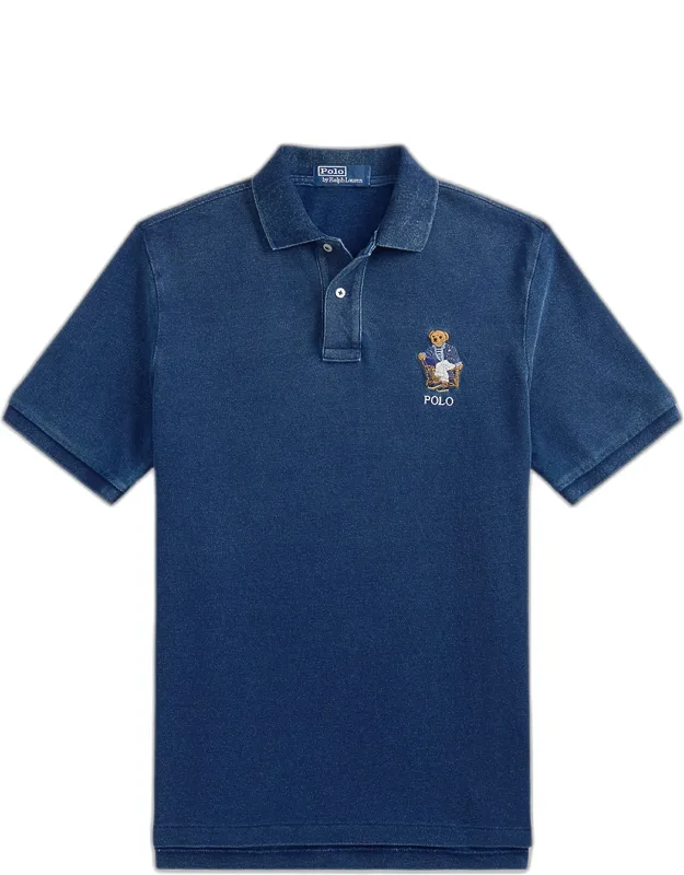 Mesh Knit Embroidered-bear Cotton Polo Shirt