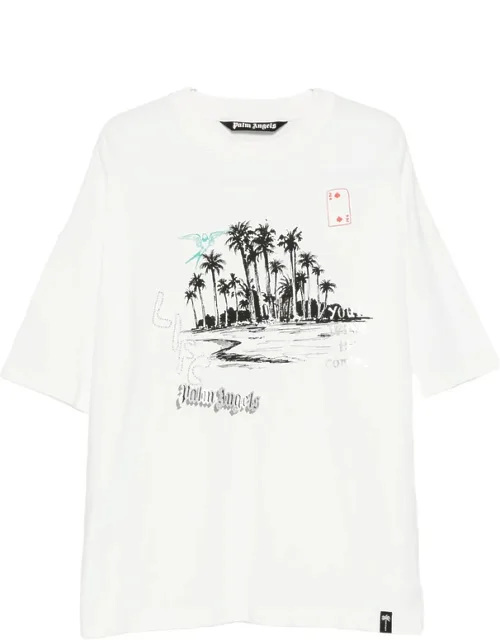 Graphic-print Rhinestone-embellished T-shirt