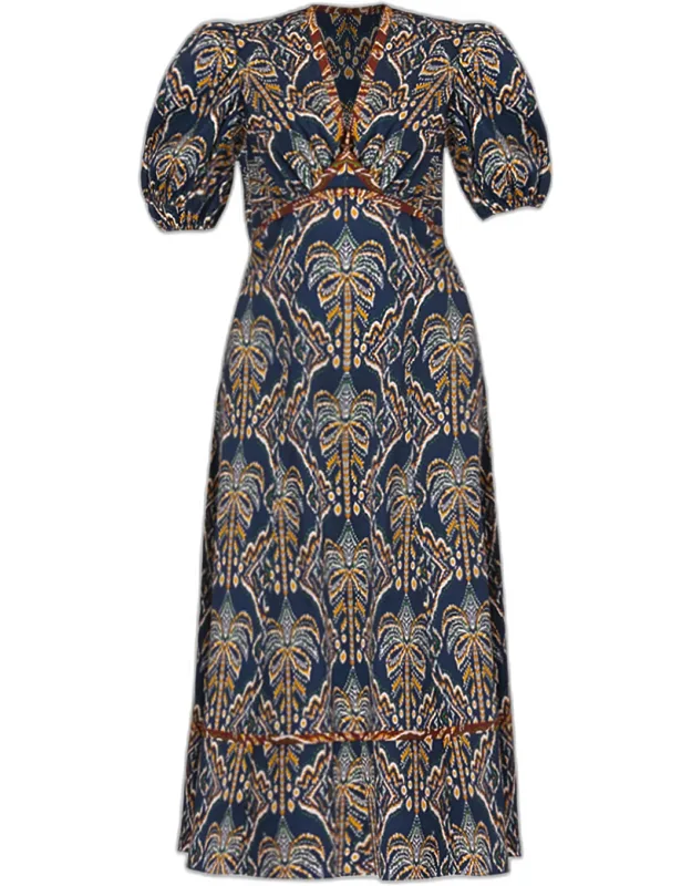 Abstract-print Empire Midi Dress