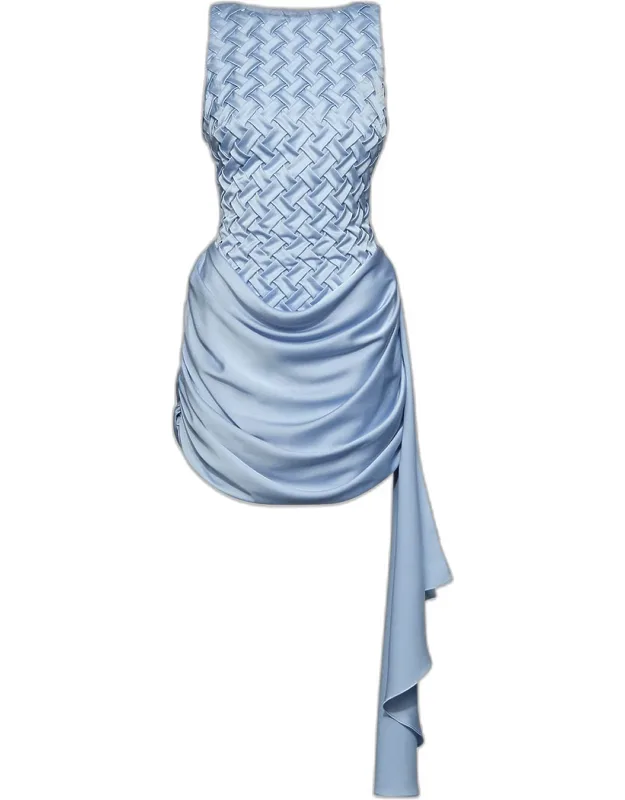 Smocked Bateau-neck Mini Dress