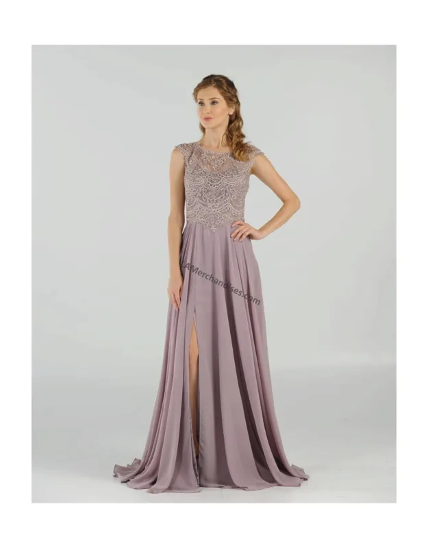 Cap Sleeve Long Chiffon Dress