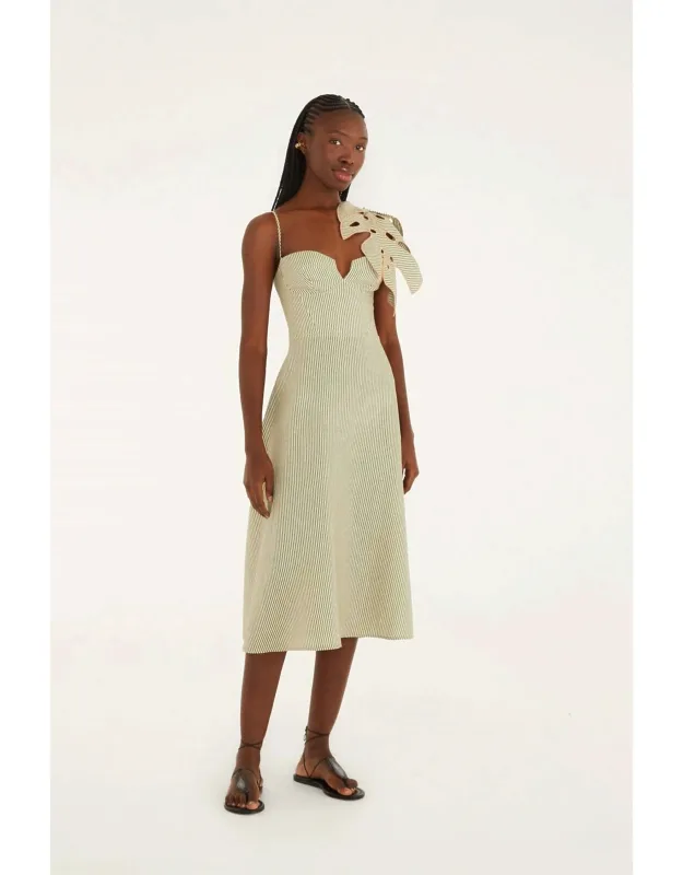 Striped Monstera Leaf Midi Dress