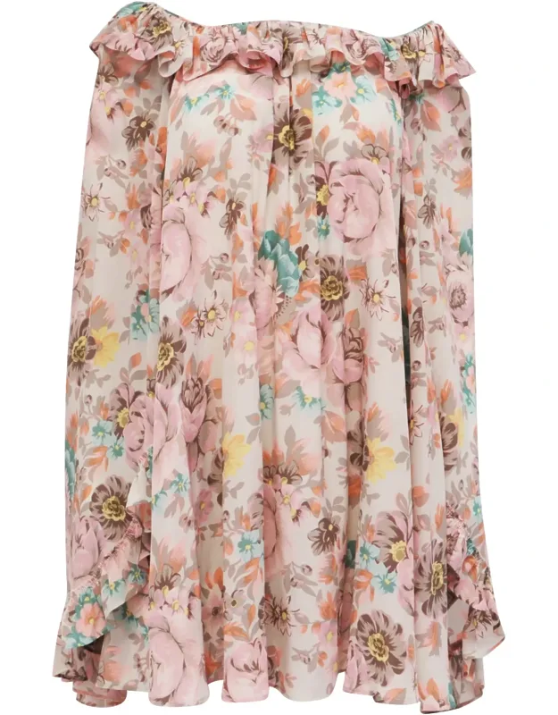 Ruffled Mini Dress In Floral Print Silk